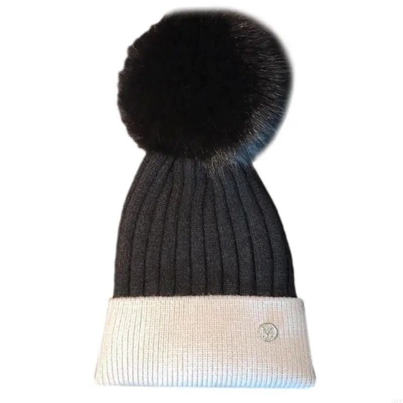 مرونة الفراء بوم بوم قبعة Skullies قبعة دافئة في الهواء الطلق محبوك قبعة الكورية نمط المرأة