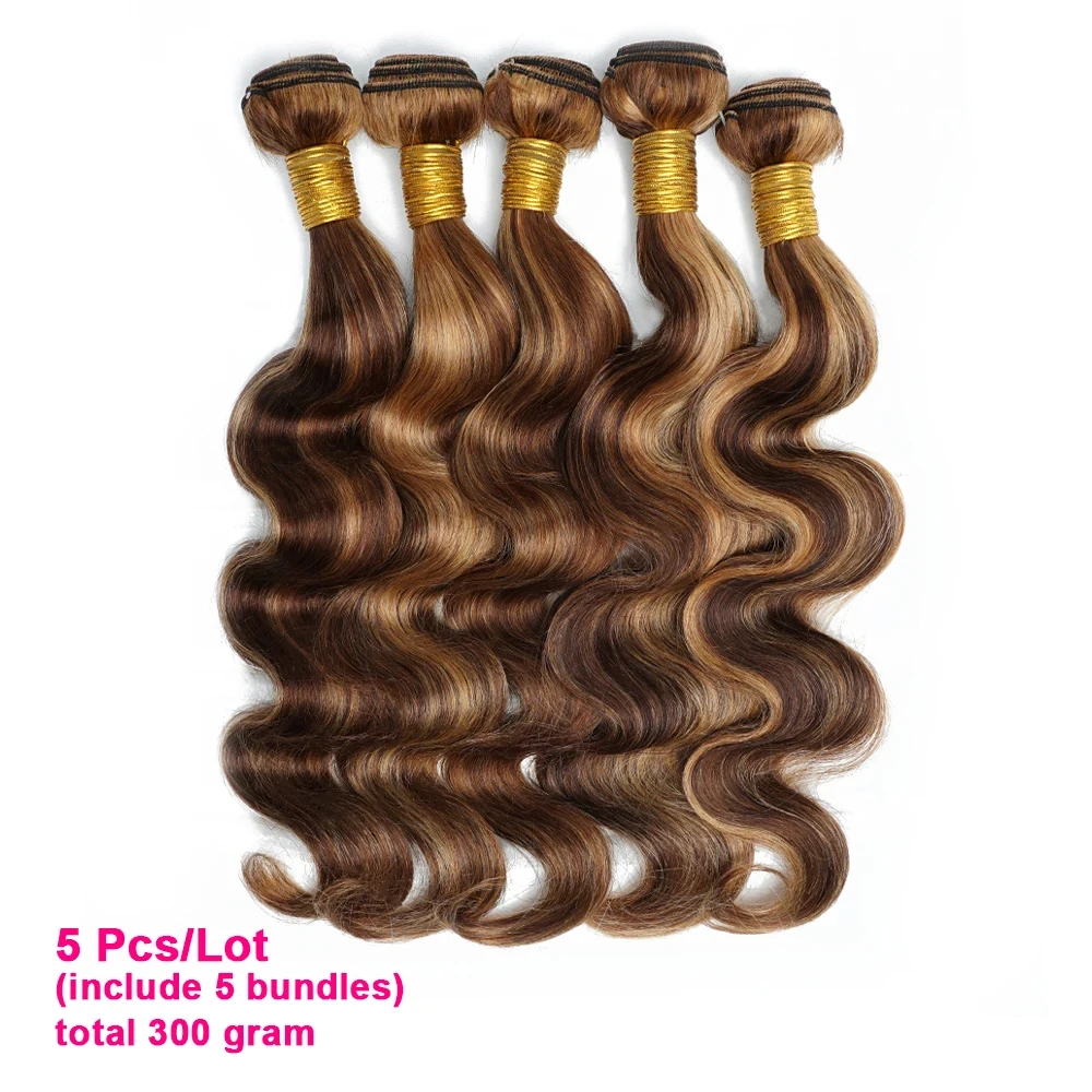 Luna P4/27 Highlight Ombre Bundles Human Hair Unprocessed Brazilian Colored Body Wave Raw Hair Bundles Weave Extensions image 5