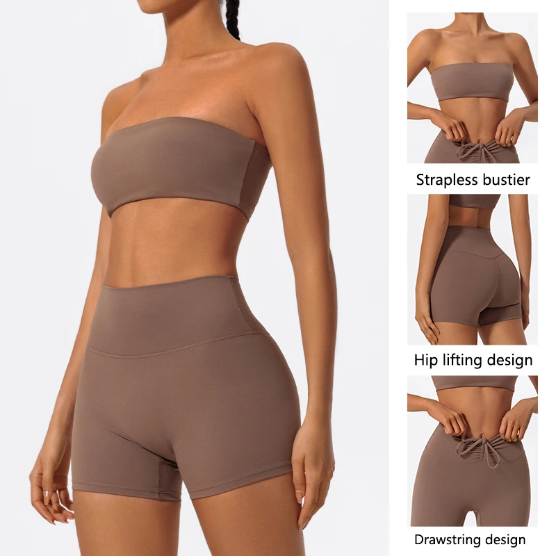Summer Two Piece Fitness Sports Set Women Workout Yoga Outfit Strapless Bra Woman 2Ps Gym Crop Top Deportivos Mujer Gym Suits - Image 2