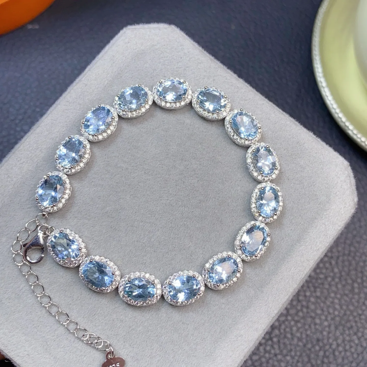 

Natural Aquamarine Bracelet Main Stone 5*7mm S925 Silver Inlay Electroplating Process Aquamarine Bracelet