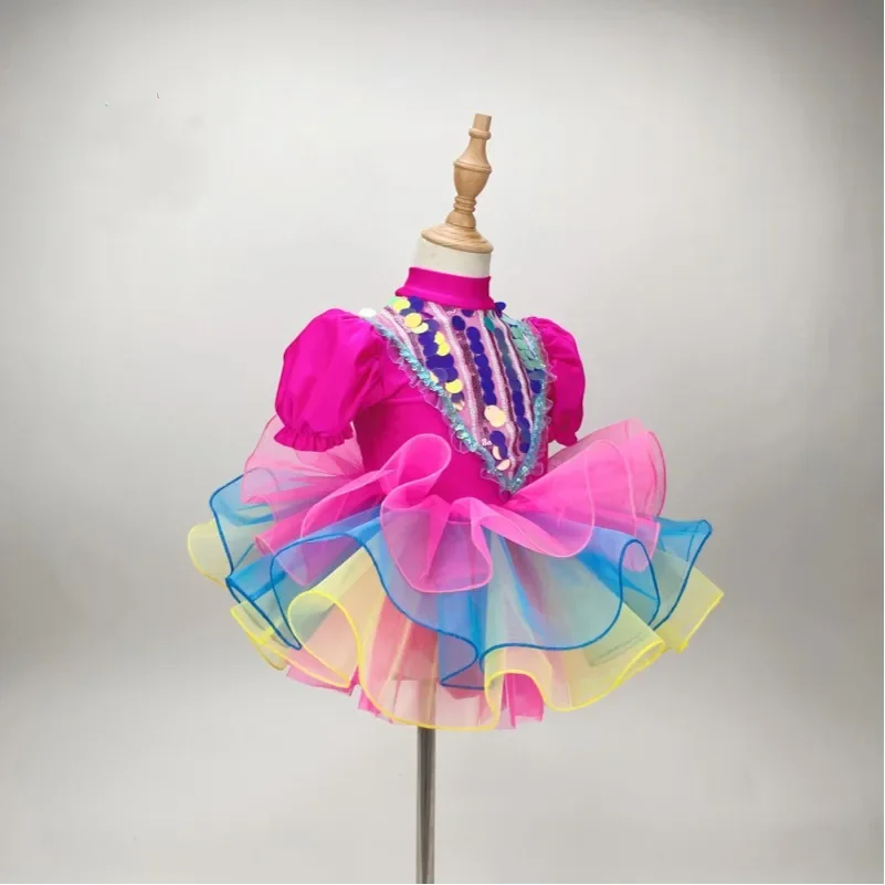 Robe tutu de danse moderne à paillettes pour enfants, costume de danse jazz pour filles, vêtements de scène roses, robes de princesse de mariage, vêtements de salle de Rh