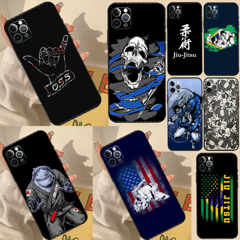 BJJ البرازيلي جيو جيتسو جراب هاتف آيفون 15 برو ماكس 14 13 12 11 16 برو ماكس ميني XR 15 16 زائد 16e غطاء كوكه