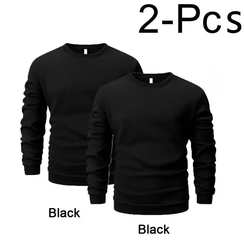 

2 шт., мужские толстовки с круглым вырезом, однотонная толстовка, весенний уличный повседневный пуловер с длинными рукавами, толстовка, мужская спортивная одежда, топ