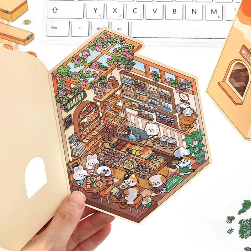 4 Style Cartoon DIY Double Layer Miniature Scene Sticker Set 2.5D Matte Film CarLandscape Stickers Hand Account Scene Decoration