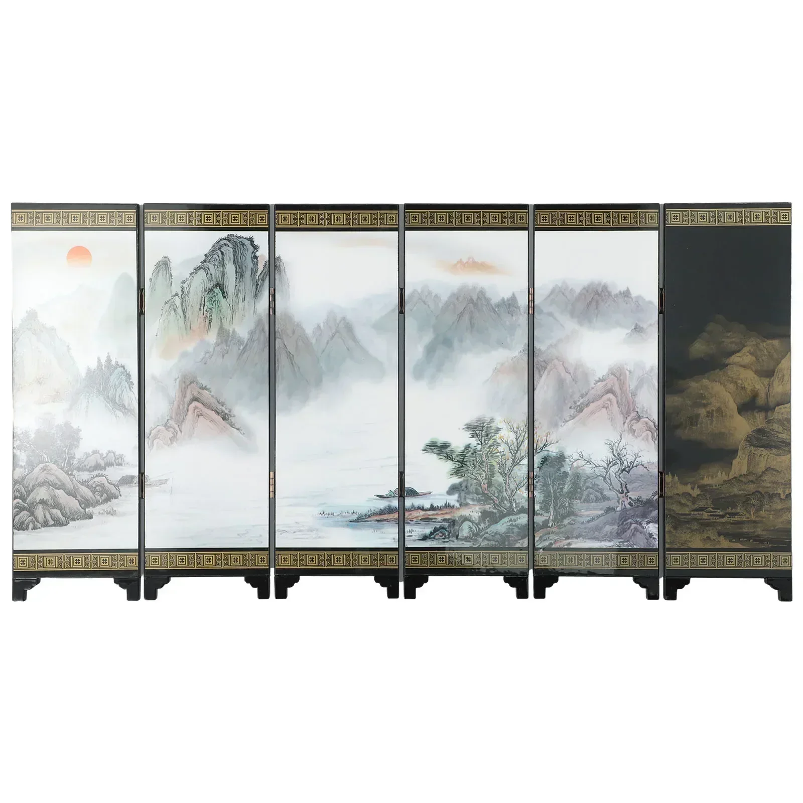 Oriental Office Wooden Screen Divider Separator Retro Chinese Privacy Small Mini Folding Room Partition Crafts 48*24*0.6cm