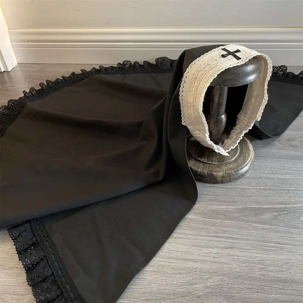 

MAGOGO Women Girl Black Headpiece Nun Cosplay Costume Accessories Gothic Lolita Halloween Carnival Party Role Play Headscarf