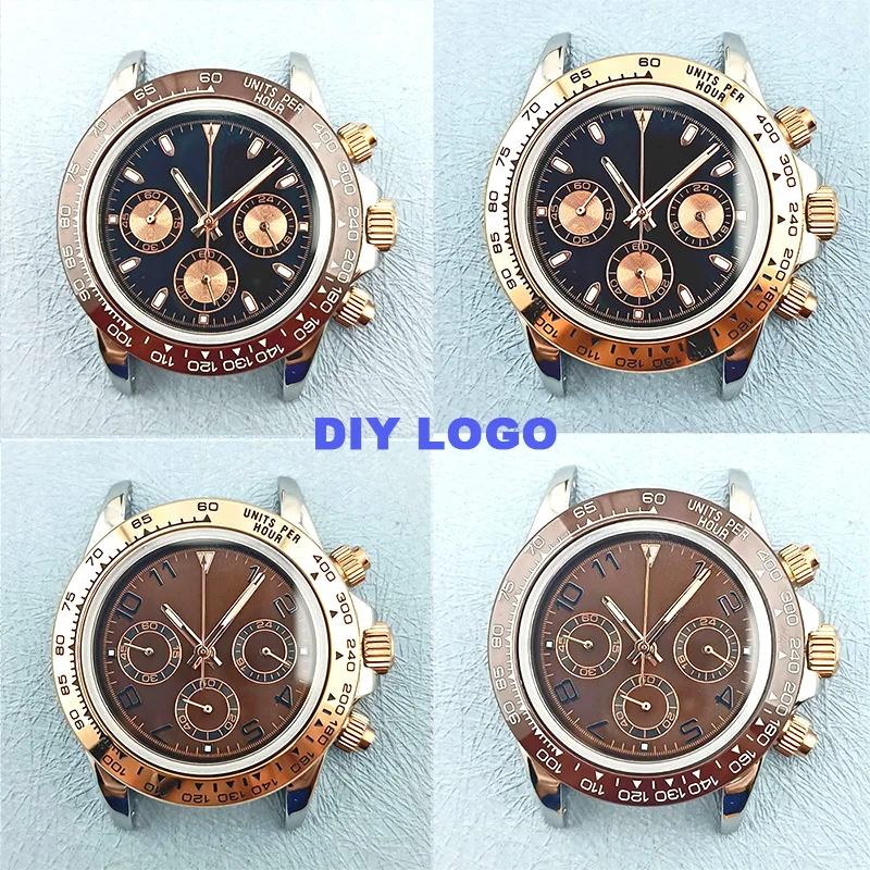 39.5mm silver and rose gold  fits VK series 63 movement sapphire glass 316L stainless steel waterproof case