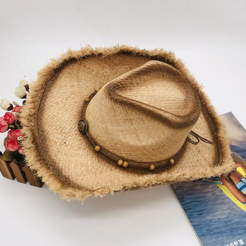 New Cowboy Hat Burr Spray Paint Straw Hat Japan And South Korea Big Brimmed Straw Hat Powerful Manufacturers Seamless