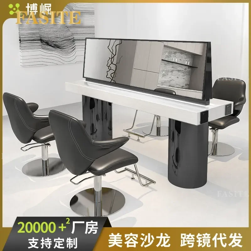 For Hair Barber Shop Integrated Mirror Table Cabinet Hair Cutting Dyeing Perm Station Furniture with Storage Direct