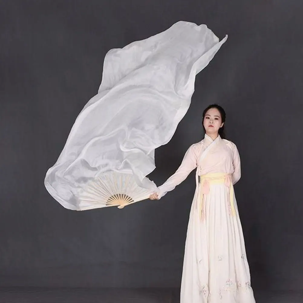 

Long Silk Fan 180cm White Lightweight Folding Professional Dance Belly Performance Decor