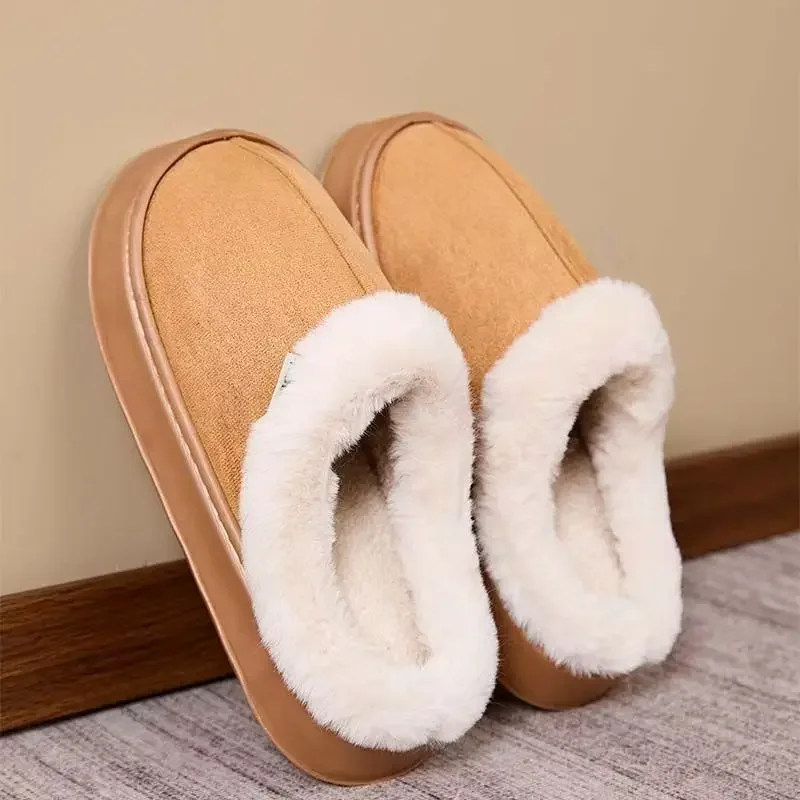Women's Winter Plush Fleece Lined Cotton Slippers Non-Slip Indoor House Shoes with Soft Sole Comfortable Warm Slippers for Home