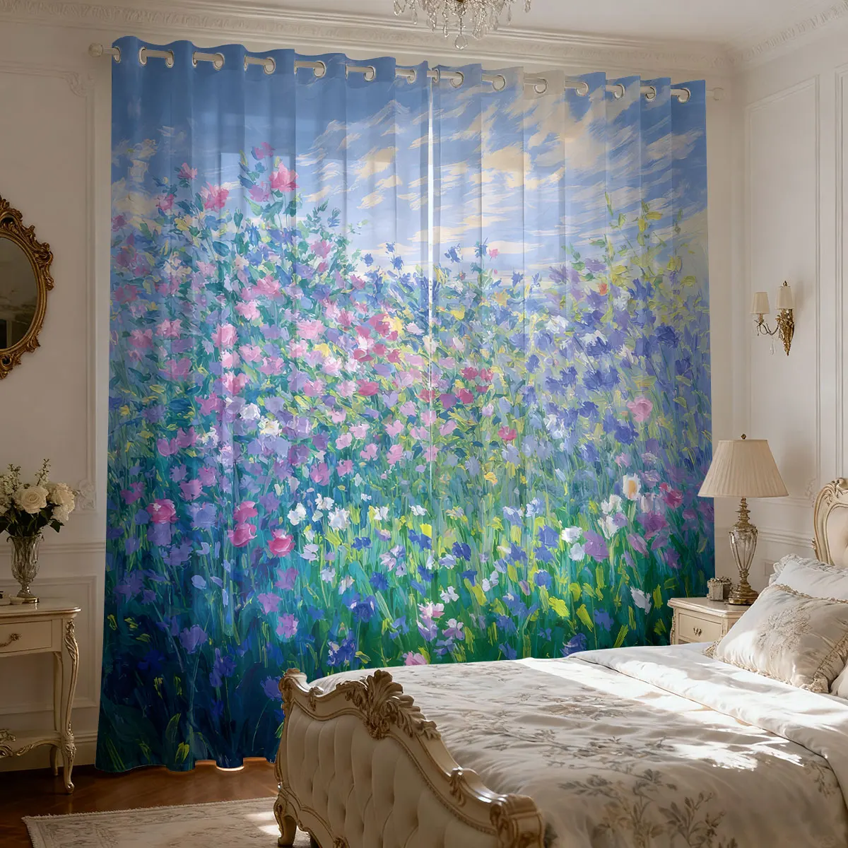 2pcs Spring Flowers 90g Printed Curtains Living Room Bedroom Insulation Multi Size Fashionable Home Decoration