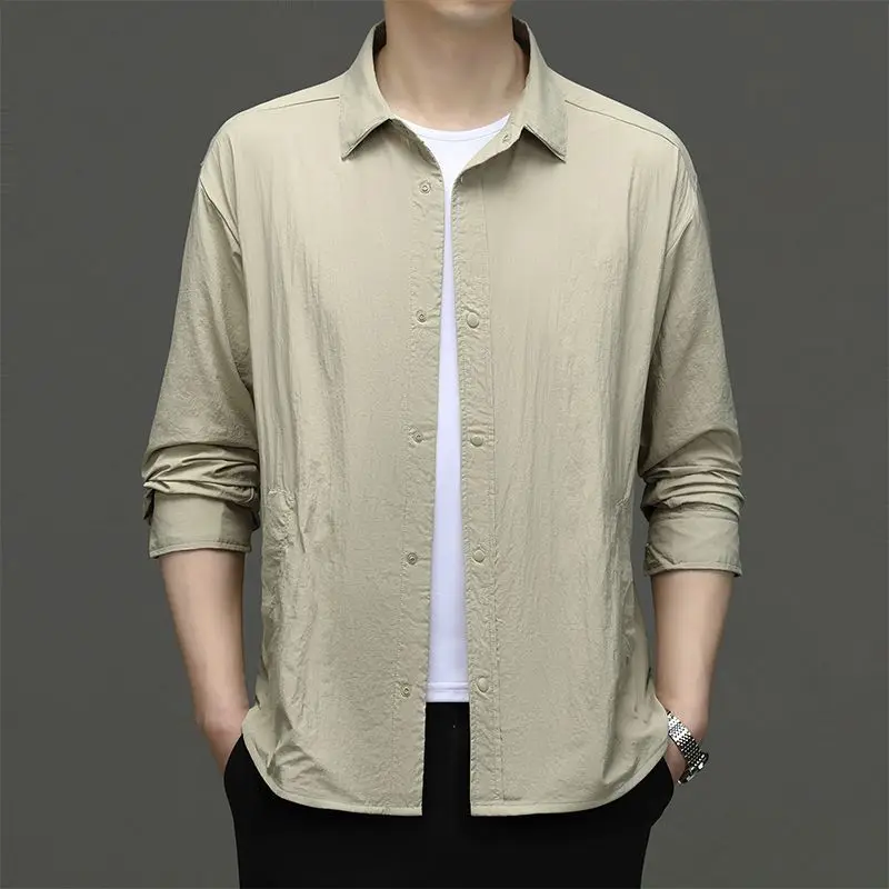 Japanese Spring Summer 2024 Men's New Spliced Square Collar Button Pocket Fashion Solid Color Loose Casual Long Sleeved Jackets