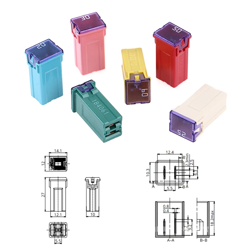 1Pc 27*12*10mm Mini Square Fuse 32V 20A 25A 30A 40A 50A60A Automotive Car Fuse With Plastic Box