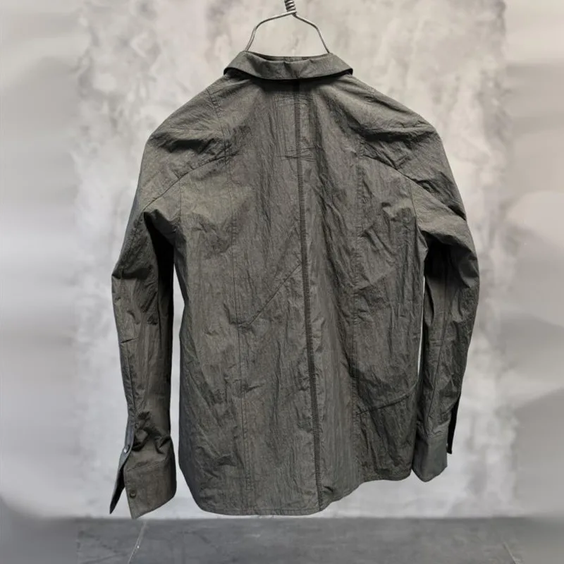 HKSH Men Tide Waste Land Niche Dark Wrinkled Square-Neck Shirt Asymmetrical Patchwork Long Sleeve Jackets Chic Ins Retro HK21335