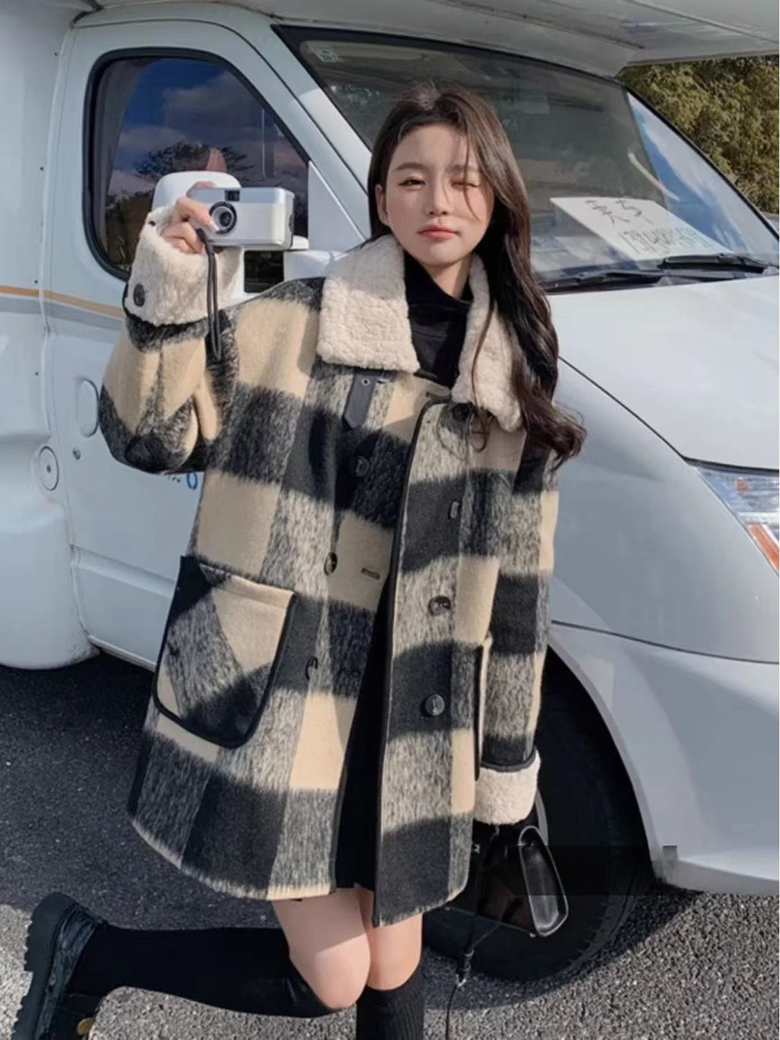 

Корейский дизайн, фланелевое теплое пальто с хлопковой подкладкой и воротником-стойкой Hepburn Sle, женская верхняя одежда небольшого размера, зимняя куртка