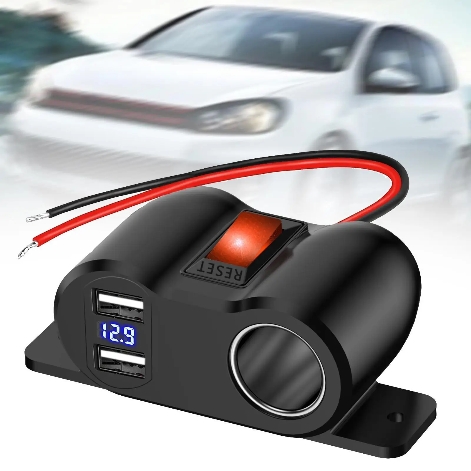 

Двойная розетка USB, разветвитель прикуривателя, автомобильное зарядное устройство 12 В/24 В, адаптер питания с переключателем для грузовиков, лодок, морских автофургонов
