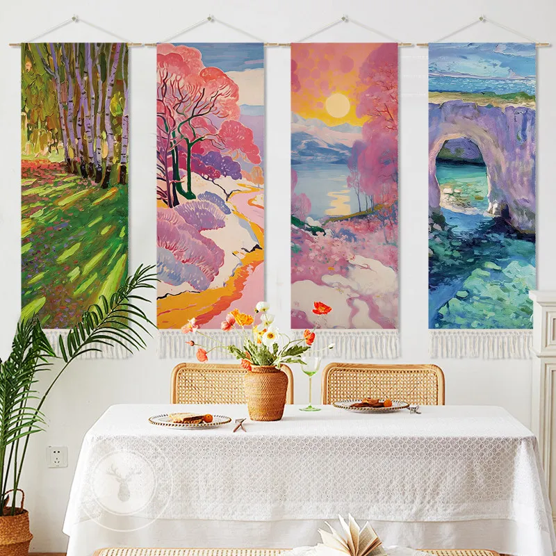 Scandinavian Wall Tapestry - Vintage Nature Art Decor, Boho Home Decoration for Bedroom and Dorm, Forest Scenery Wall Hanging