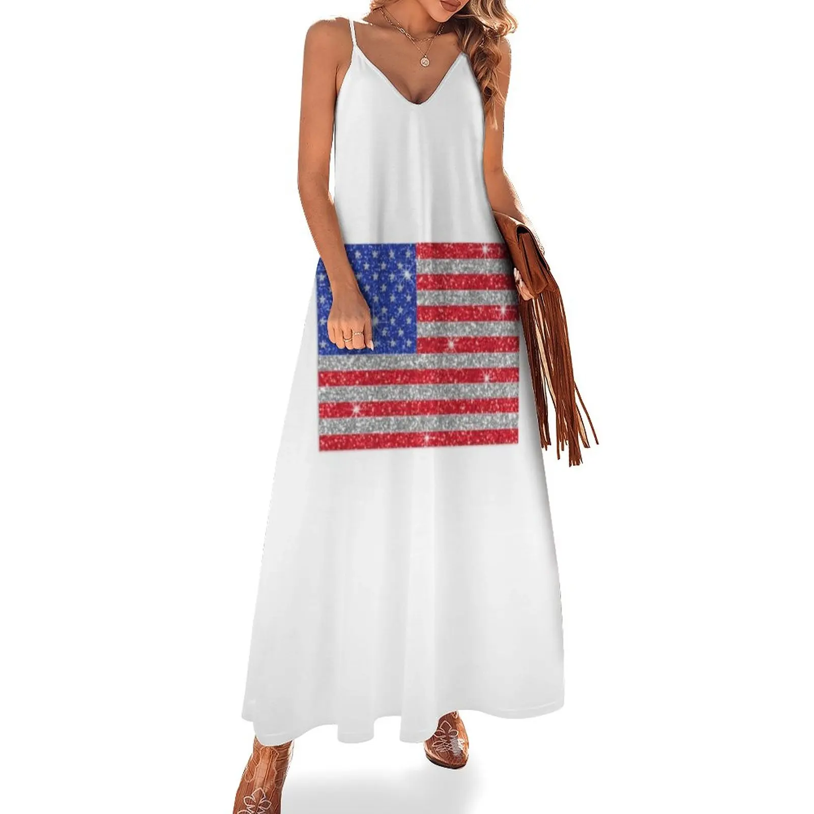 American Flag Glitter Sticker Sleeveless Dress womans clothing long sleeve dresses Aesthetic clothing Clothing female