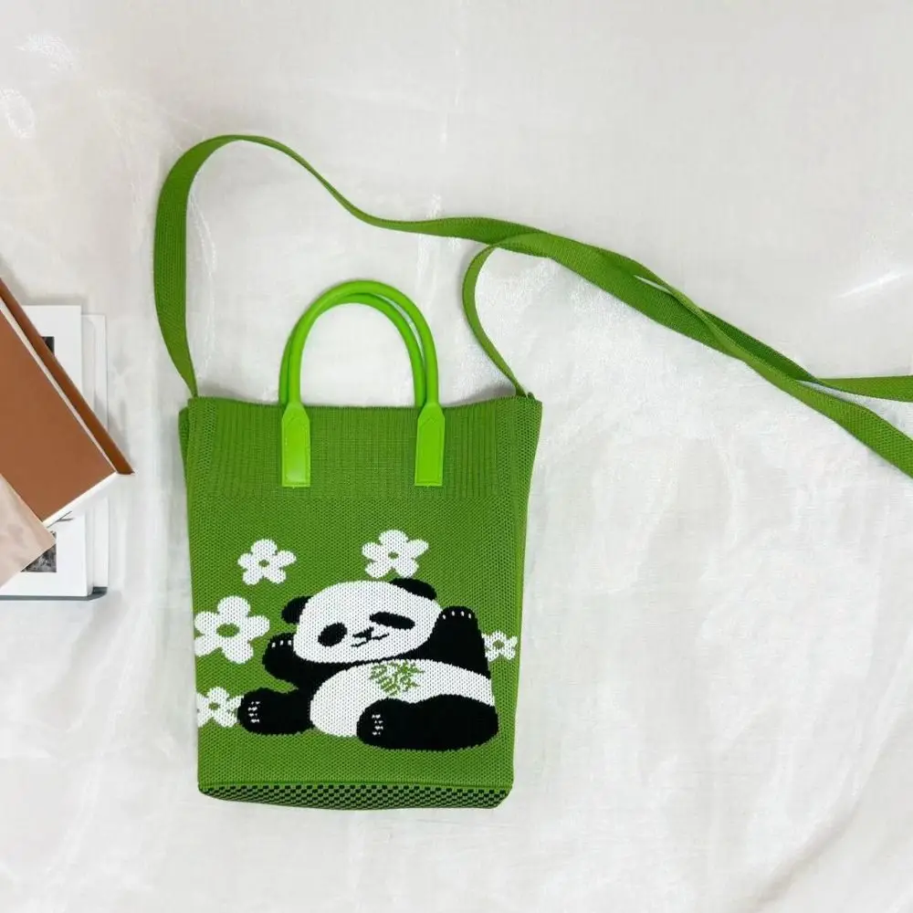 Handmade Mini Knit Handbag Cartoon Panda Knot Wrist Bag Cute High-capacity Phone Bag for Girl