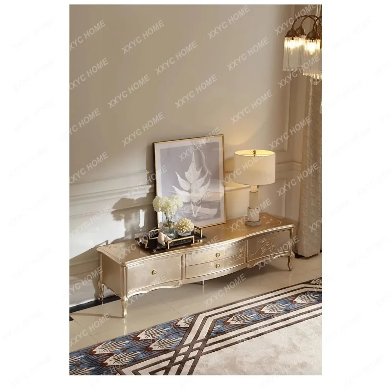 HH light luxury solid wood TV cabinet high-end storage cabinet  palace sticker silver foil hand-painted side cabinet