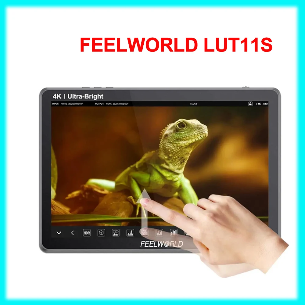 FEELWORLD LUT11S 10.1 Inch Monitor 2000nit Ultra Bright IPS Touch Screen 3DLUT 3G-SDI HDMI-Compatibled For DSLR Camera with F970