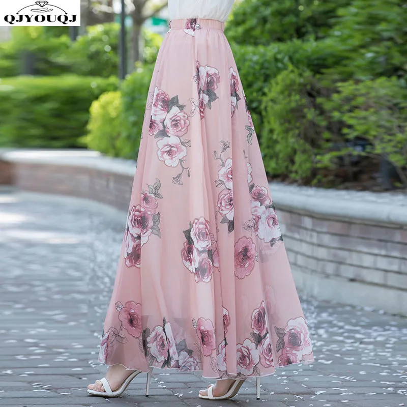 2024 Fragmented Flowers New Spring/Summer Chiffon Half Skirt Large Size Pleated Skirt High Waist Beach Half Skirt