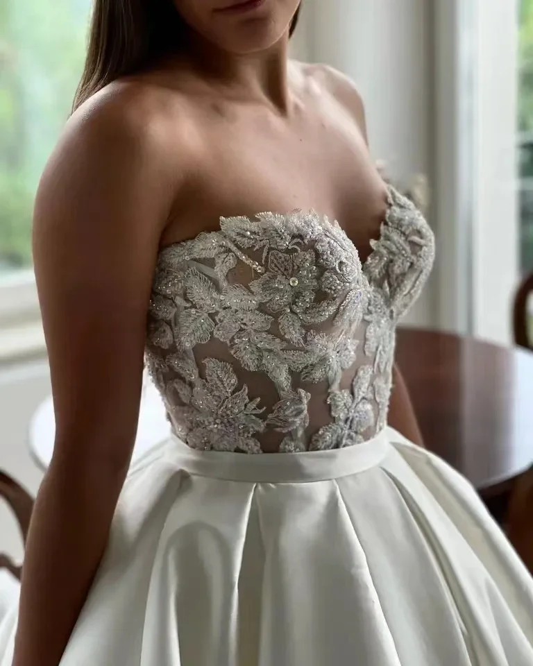 Dora-Robe de Mariée Élégante en Satin, Tenue de Bal, en Dentelle et Perles de Clip, Personnalisée