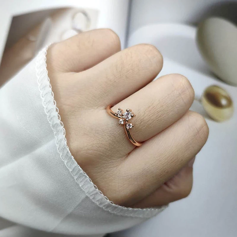 ZHOUYANG V Shape Rings For Women Simple Unique Small Zircon 3 Color Daily Birthday Gifts  Finger Ring Fashion Jewelry R913