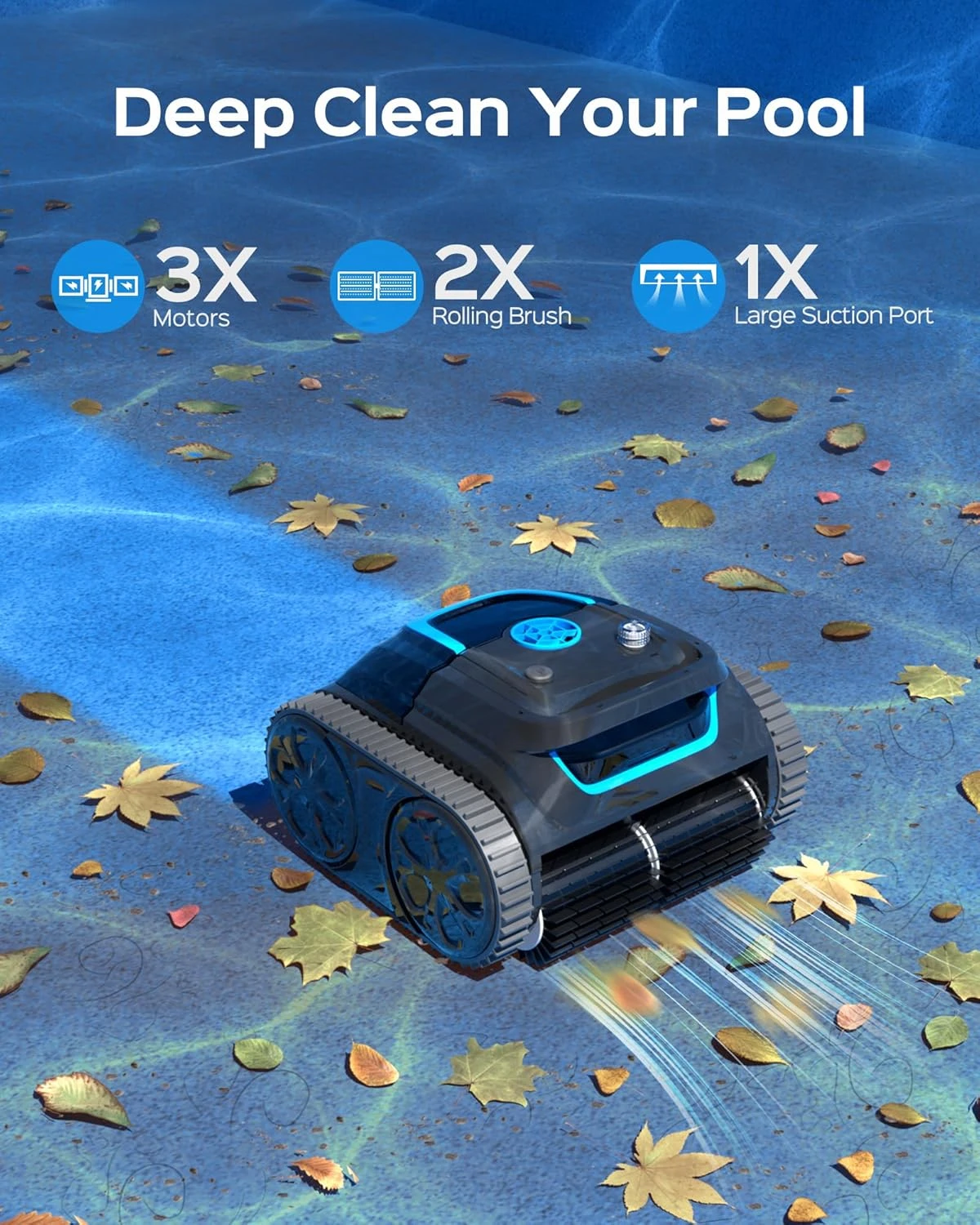 Cordless Wall Climbing Robotic Pool Cleaner with APP Mode, Smart Mapping Tech, Lasts 180mins, Automatic Pool Vacuum Robot