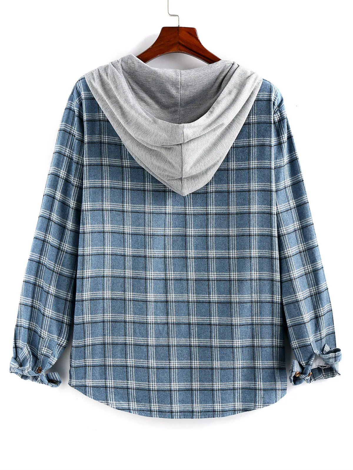 ZAFUL Plaid Flap Pocket Colorblock Hooded Shirt