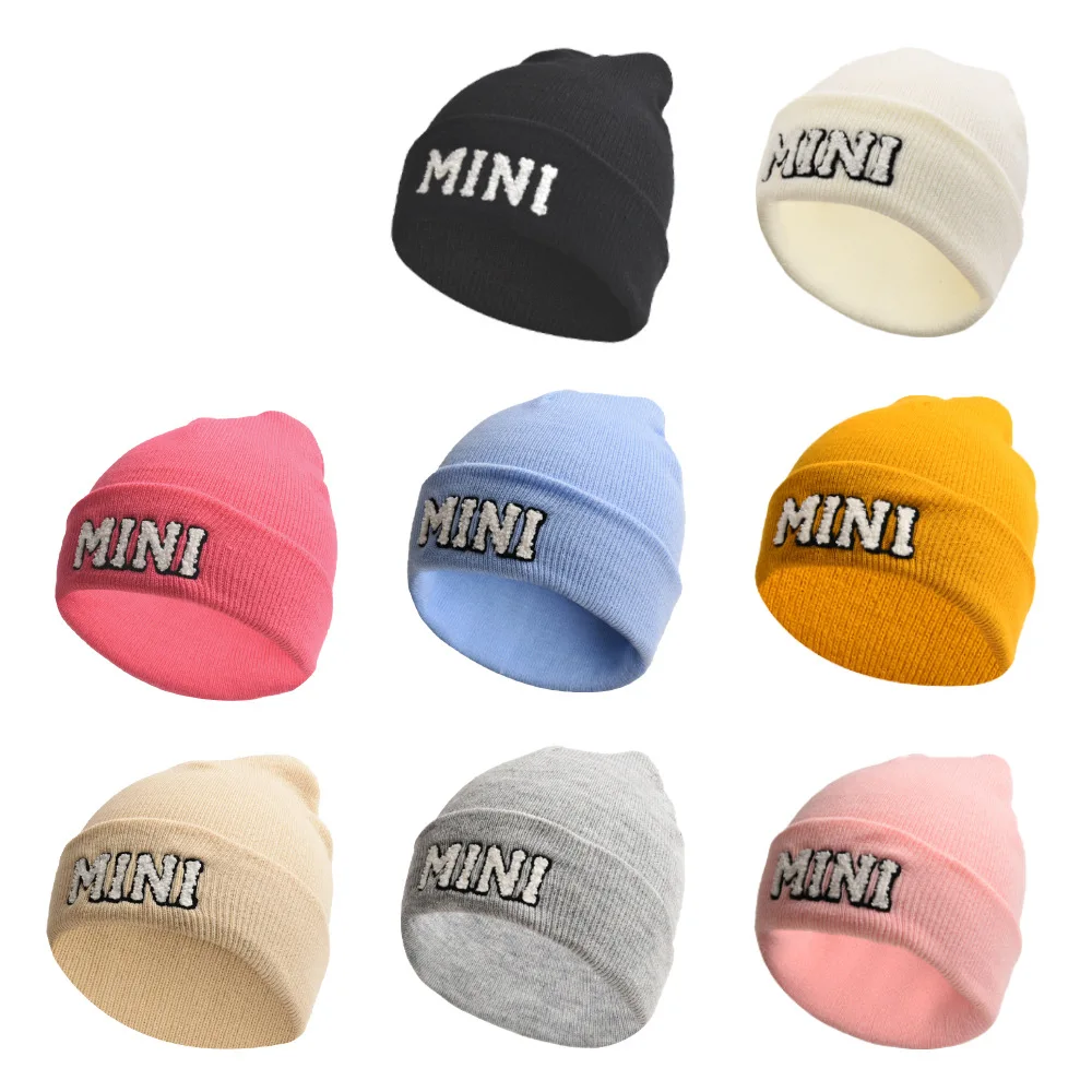 Autumn Winter Mama Mini Letter Wool Knitted Caps Casual Women Warm Solid Color Skullies Beanie Hat Outdoor Girl Boy Warm Ski Cap