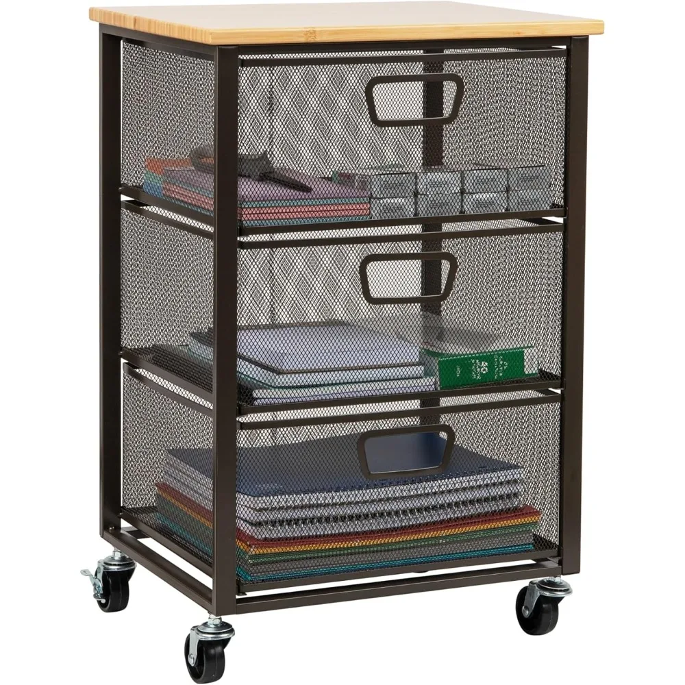 Mind Reader Cart with Drawers, Laundry Organizer, Storage, Bathroom, Kitchen, Metal Mesh, 15.75