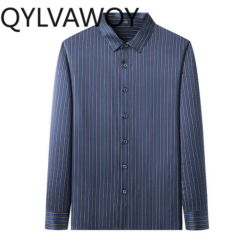 

QYLVAWOY Новые мужские рубашки из 90,8% натурального шелка тутового шелкопряда, мужская одежда, весенне-осенние топы, рубашки для мужчин, деловой повседневный стиль