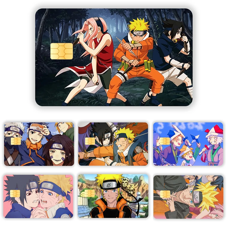 New Naruto Card Sticker Credit Card Chip Creativity Fashion Cartoont Kawaii Stickers Big and Small Chip Stickers