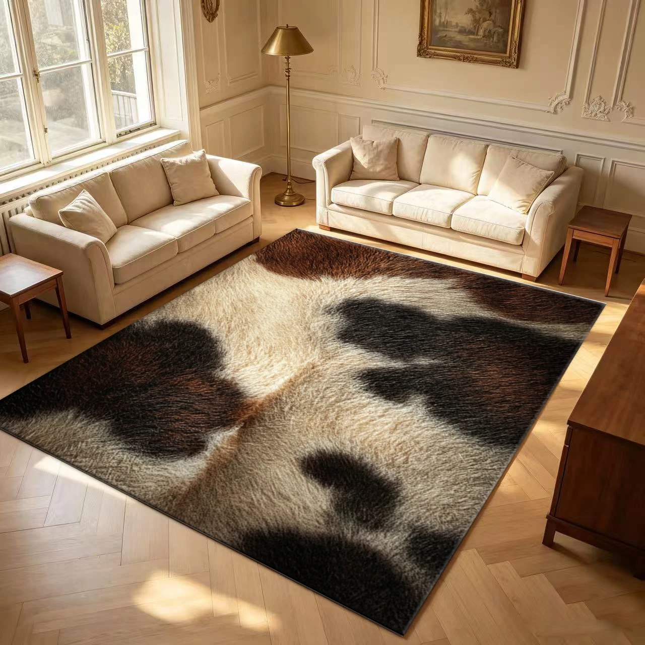 Cowhide Rug Faux - พรมปูพื้นลายหนังวัวพร้อมขนเฟอร์เทียม