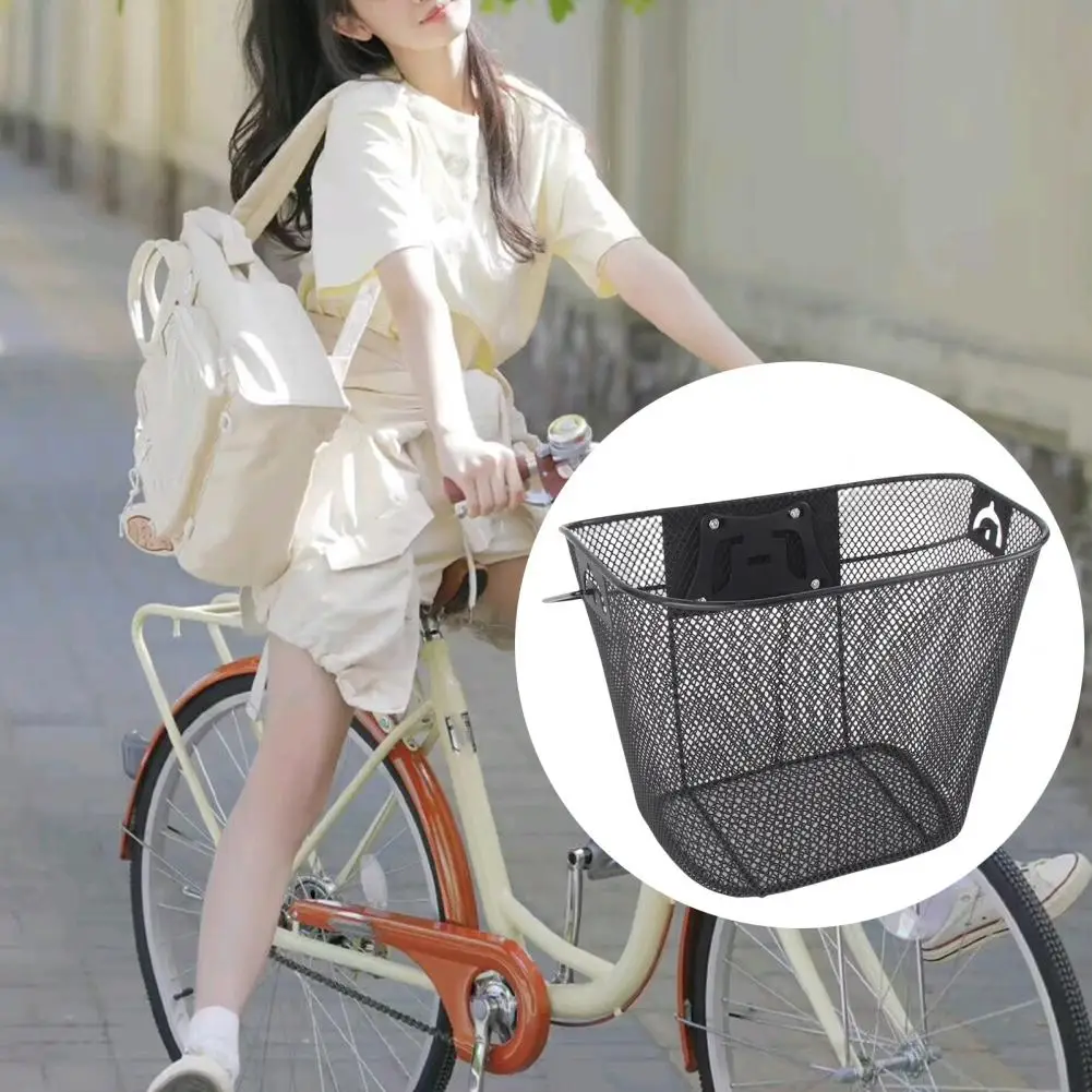 Convenient Bike Basket Fine Mesh Iron Strong Load-bearing Bicycle Front Basket for Cycling