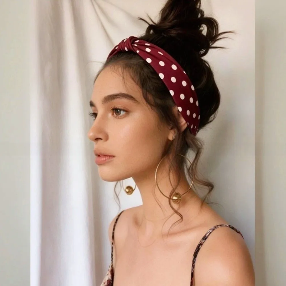 

Hair Accessories Polka Dot Bow Headbands Elastic Polyester Women Wide Headwraps Large Retro Non Slip Hairband Yoga