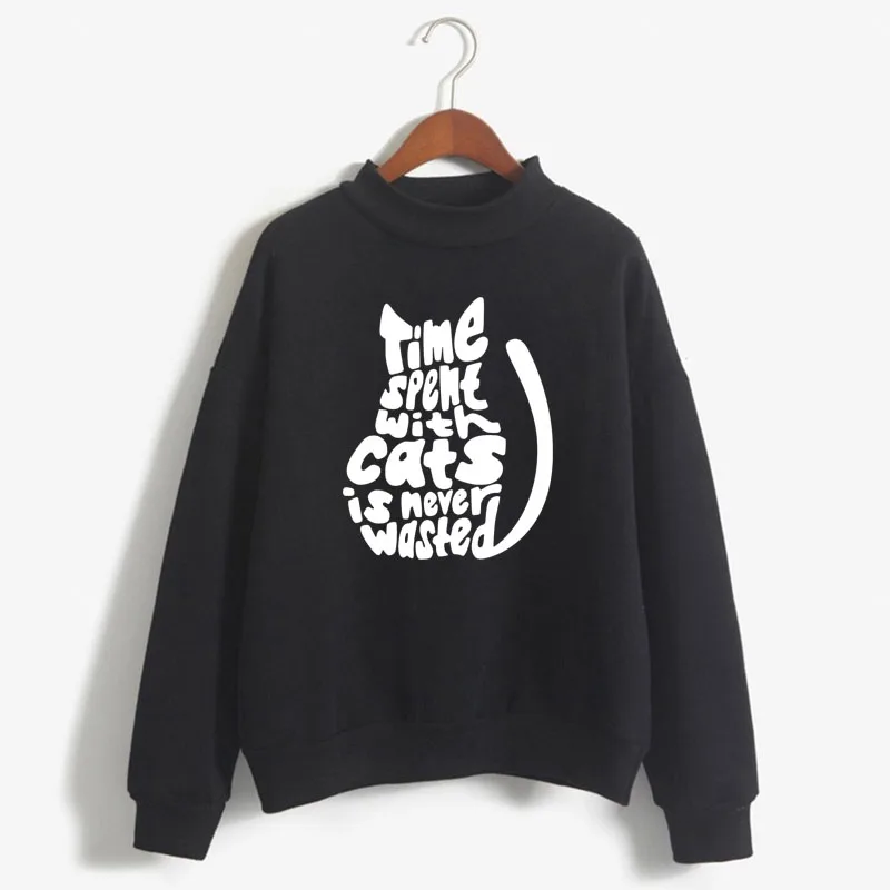 

Time Spent with Cats is never wasted Print Women Sweatshirt Korean O-neck Knitted Pullover Thick Autumn Candy Color girl Clothes