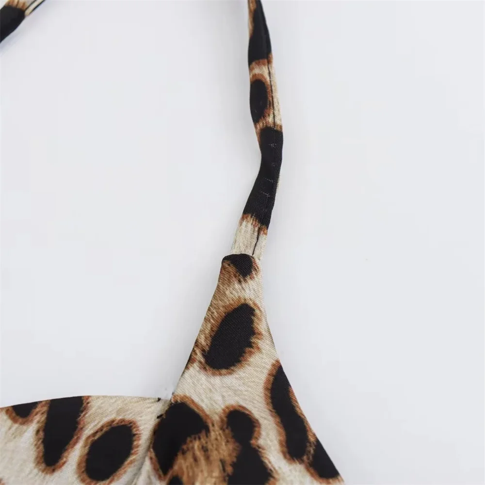 2024ZAR Summer New Women\'s sexy European and American style backless animal print midi suspender dress