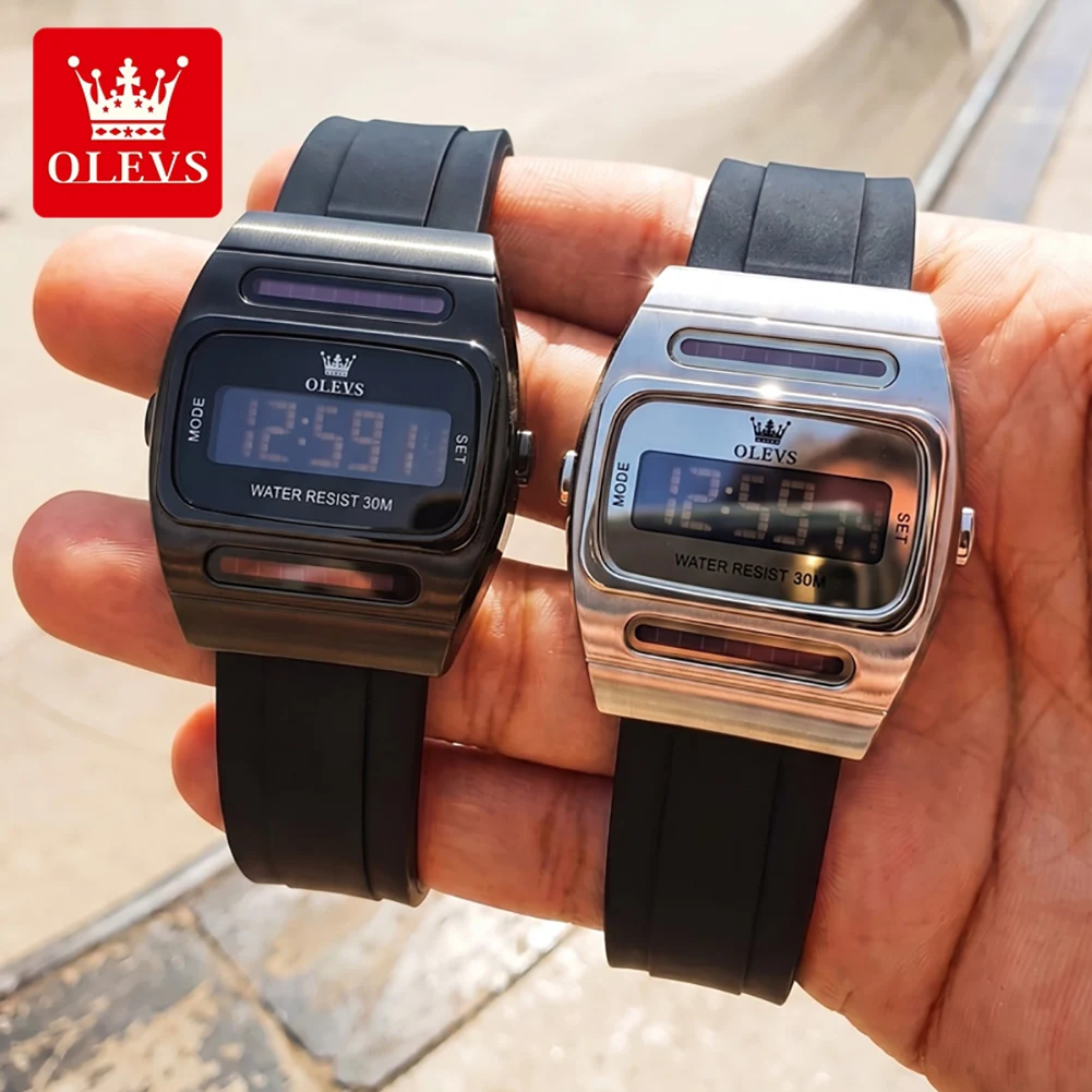 OLEVS 1125 Dual-Power Electronic Movement Watch HD Night Light Casual Street Style Silicone Watch Strap 30m Waterproof Watch