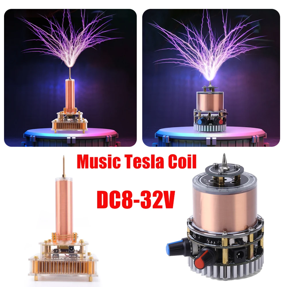 For Musical Tesla Coil Wireless Music Plasma Speaker Plasma Music Tesla Coil Module Golden With Acrylic Shell EU/US Plug DC8-32V