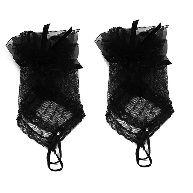 Women Lace Fingerless Gloves Solid Color White Black Red Bride Party Gloves Lady See Through Short Gloves Female Elegant Glove image 4