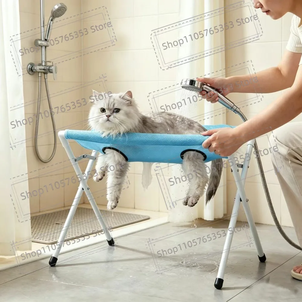Anti-Scratch Pet Bathing Rack Secure Anti-Bite Cat Washing Hammock Fast Dry Mesh Foldable Small Dog Grooming Tool Portable Home