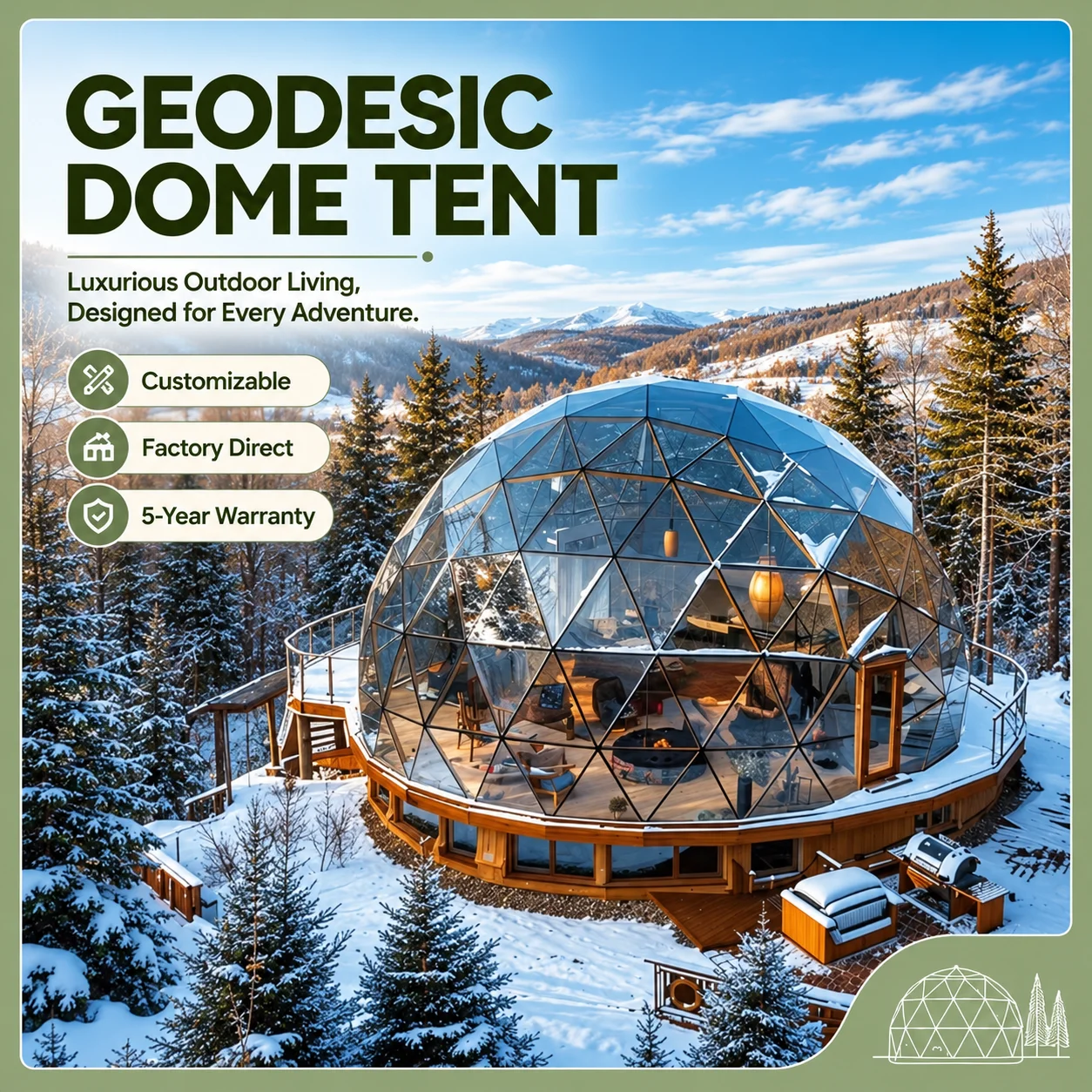 Luxury Glass Geodesic Dome House, Winter Thermal Insulated Glamping Tent For Resort Hotel Vacation