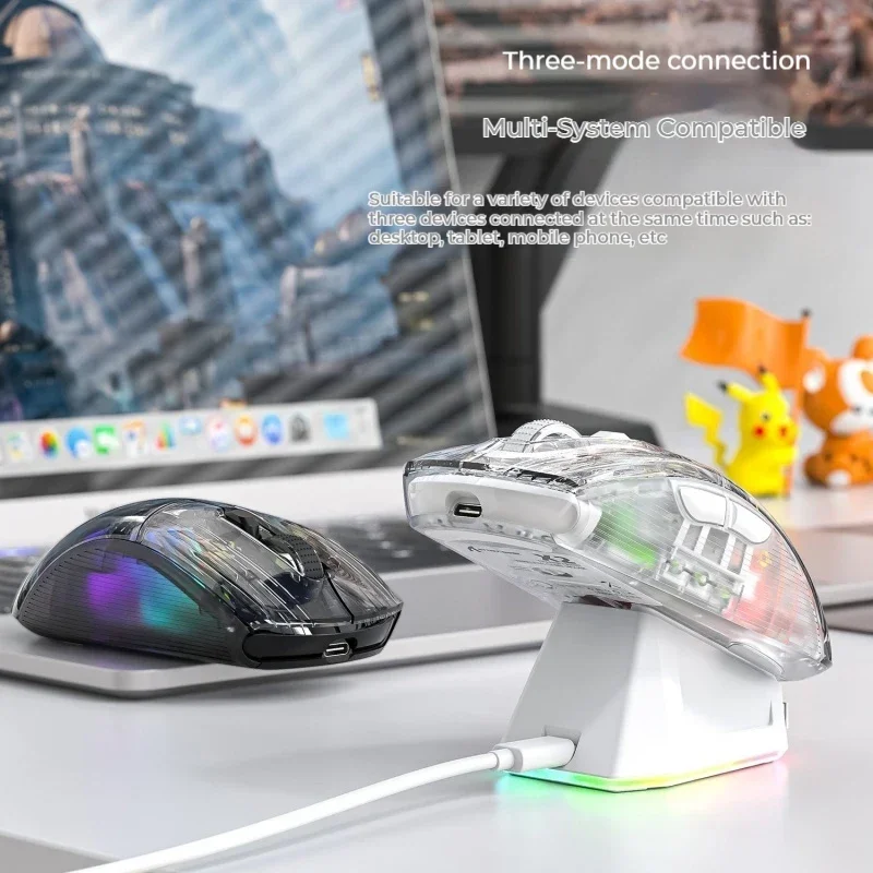 Imagem -03 - Ataque Shark-x2pro Rgb Mouse Bluetooth sem Fio Tri Mode Ratos Transparentes Base de Carregamento Magnético Computador Low Delay Gaming Presentes