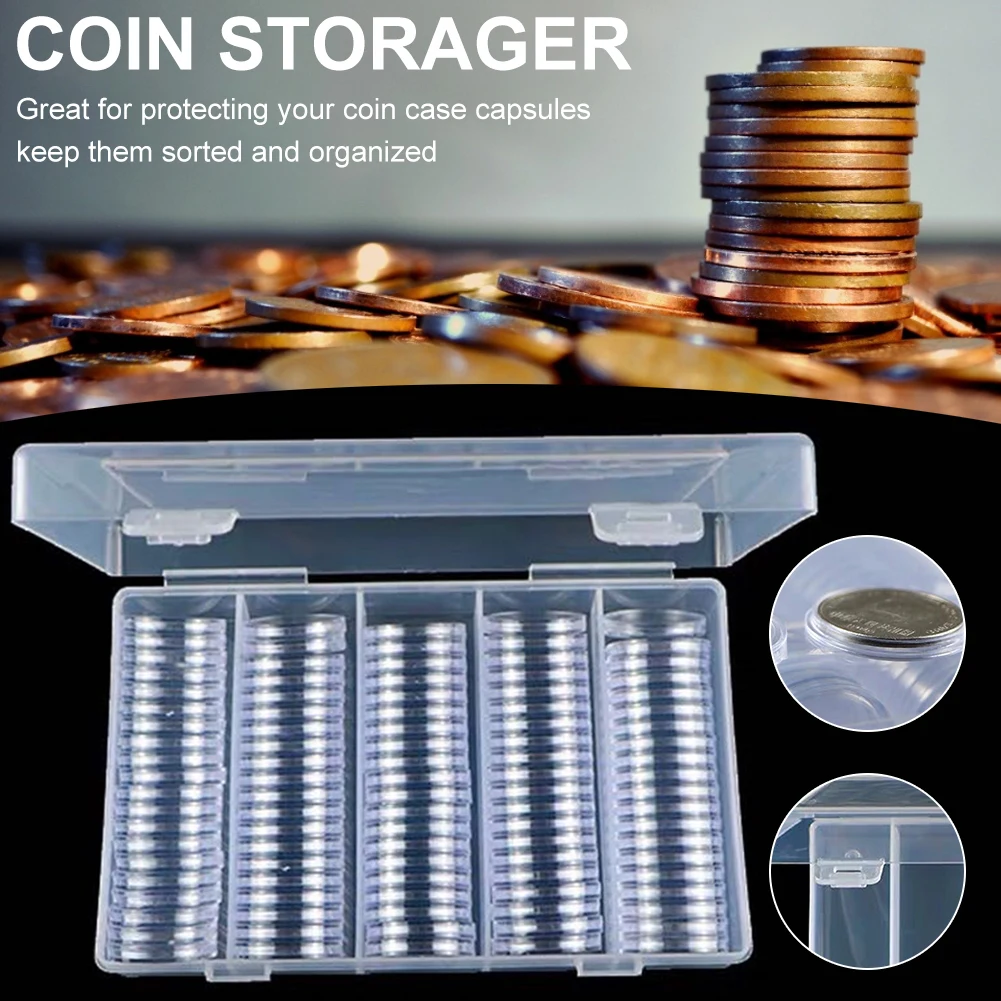 Coin Collection Holder | 100 Pieces Coin Container With A Storage Box | 25mm Dollar Coin Cases, Prof