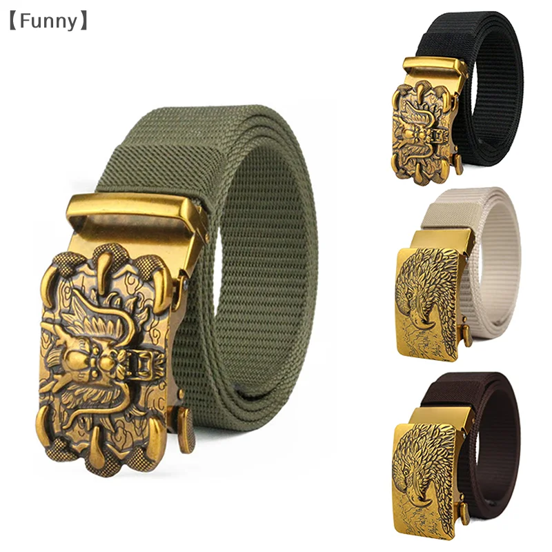 〔Funny〕Men's Business Belt Dragon And Eagle Ratchet Buckle Automatic Adjustable Nylon All-match Pants Accessories