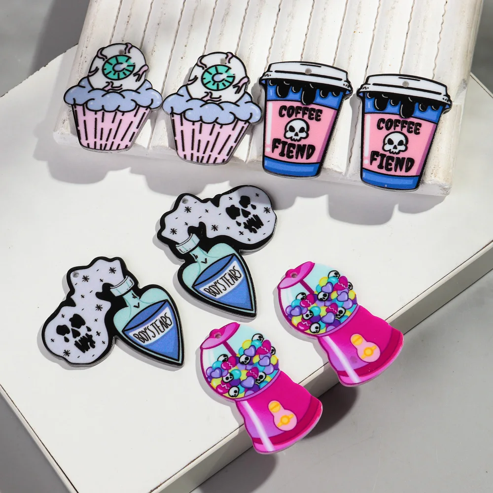 10pcs/lot Halloween Pink Cartoon Cat Sheep Eyeballs Acrylic Charms Pendant for DIY Jewelry Making keychain Earring Accessories