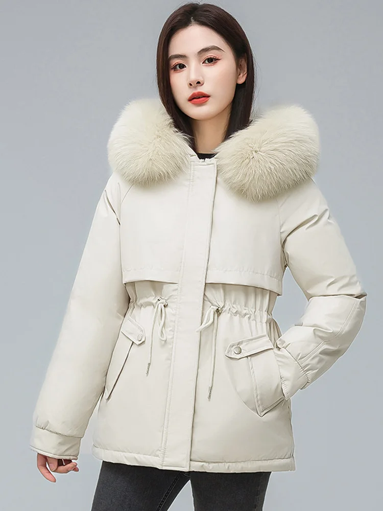 Thick Winter Jacket Parka Women Loose Snow Wear Hooded Coat Lady Big Fur Collar Down Jackets Winter Warm Coat For Female S-3XL